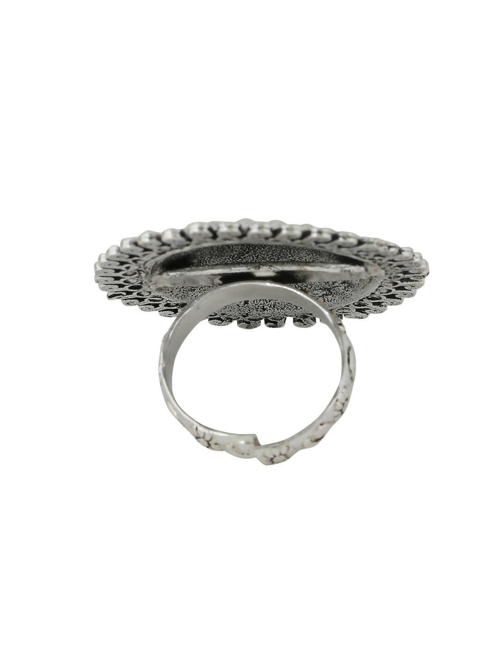 NVR Women's Oxidised Silver Plated Adjustable Finger Ring | Grocsy