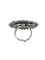 NVR Women's Oxidised Silver Plated Adjustable Finger Ring | Grocsy