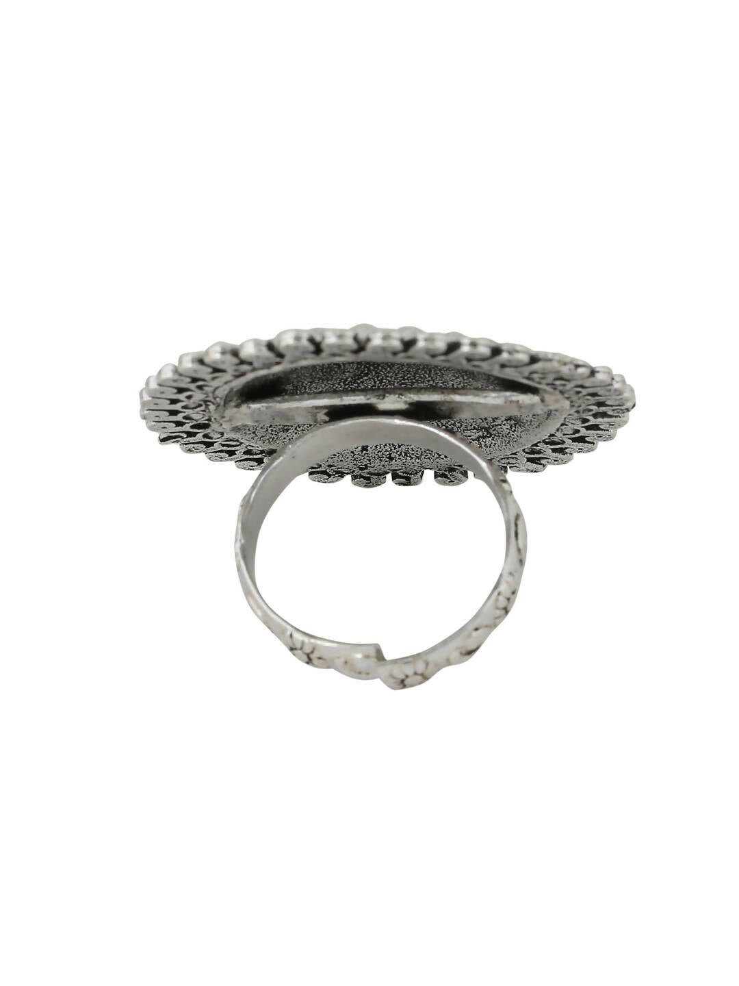 NVR Women's Oxidised Silver Plated Adjustable Finger Ring | Grocsy