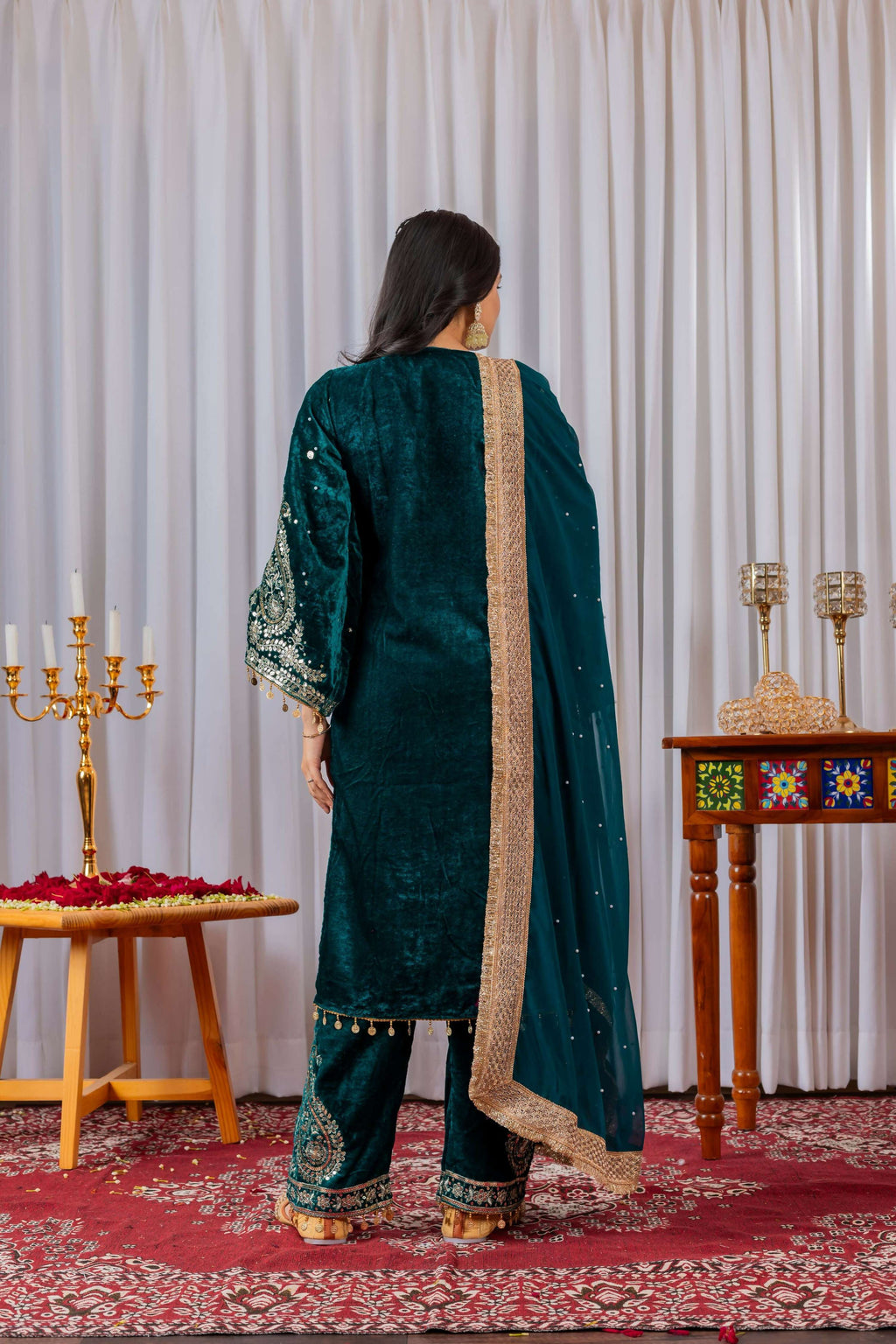 Joban Fashion Deep teal Velvet Embroidery Kurta Set | Grocsy