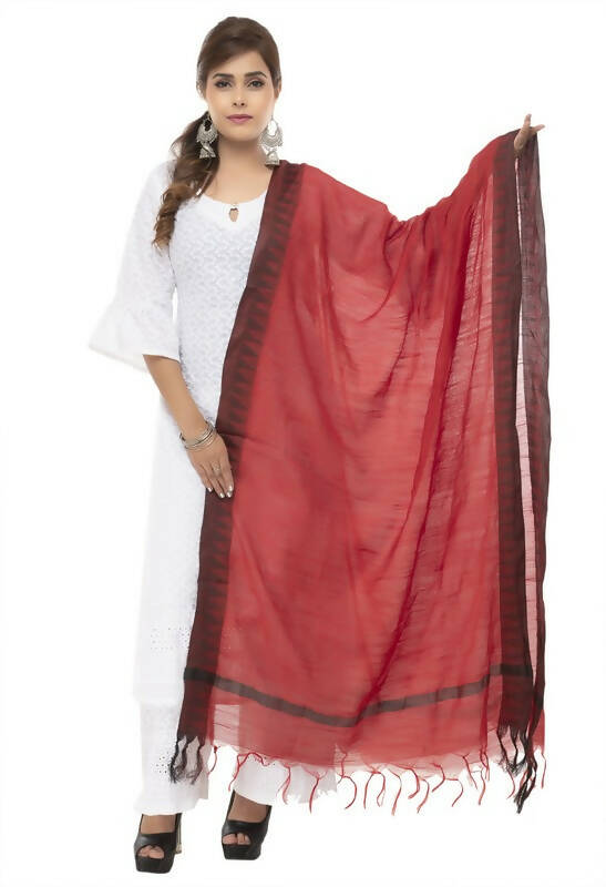 Mominos Fashion Moeza Cotton Black Temple Border Maroon Dupatta | Grocsy