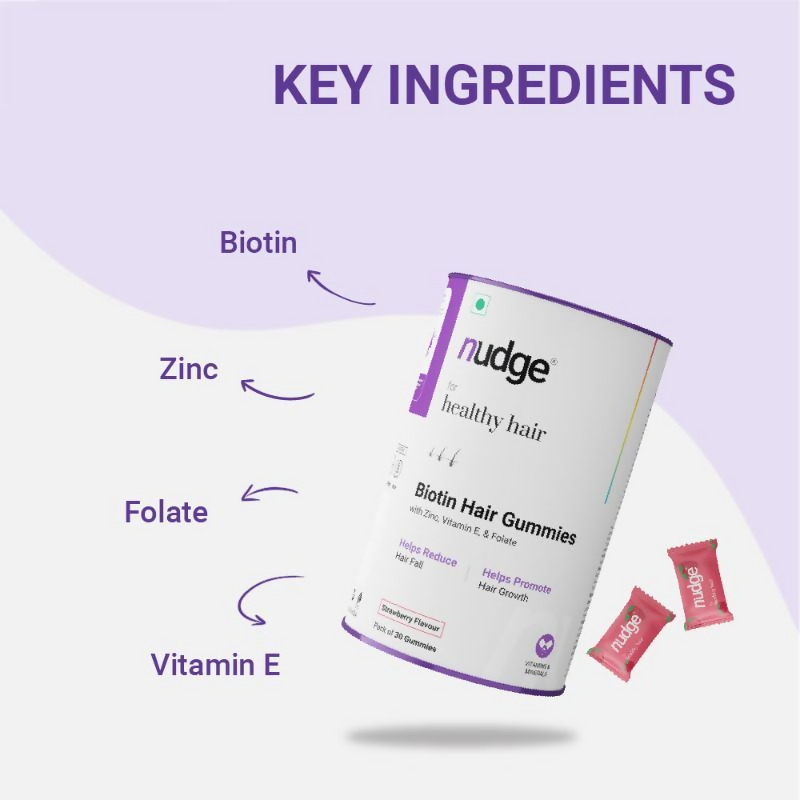 Nudge Biotin Hair Gummies - Strawberry Flavour | Grocsy