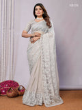 Grey Glass Tissue,Net Embroidered Saree With Stitched Blouse - Nimaya Kaksha | Grocsy