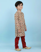 Joban Fashion Kids Island Cotton Full Sleeves Printed Kurta and Pyjama- Maroon | Grocsy