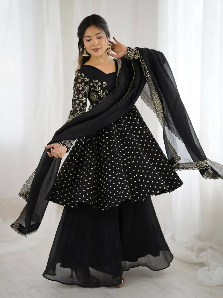 Teeya Creation Black Color Embroidery Work Wedding Wear Salwar Suit | Grocsy