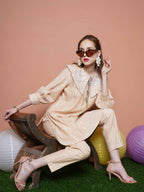 Women Republic Beige Striped Kurta Set | Grocsy