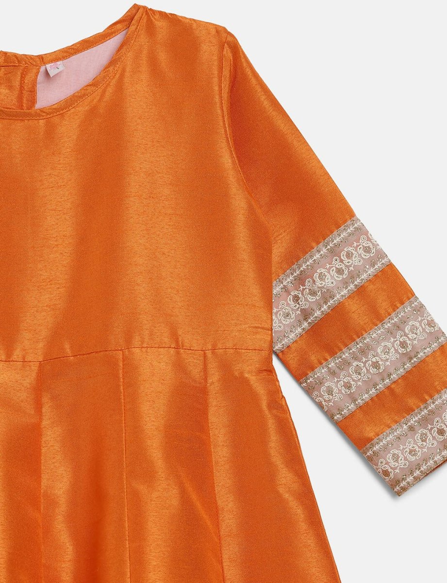 Ahalyaa Orange Poly Silk Anarkali Kids Kurta With Dupatta Set For Girls | Grocsy