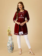 Jyoti Fashion Women's Maroon Viscose Rayon Embroidered Casual Top | Grocsy