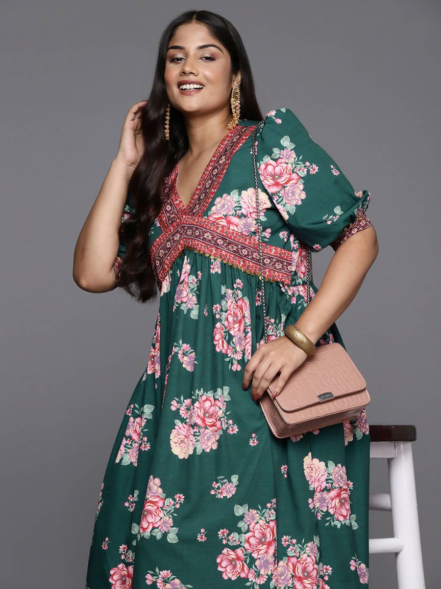 Ahalyaa Women's Traditional wear Ethnic Dress - Green | Grocsy