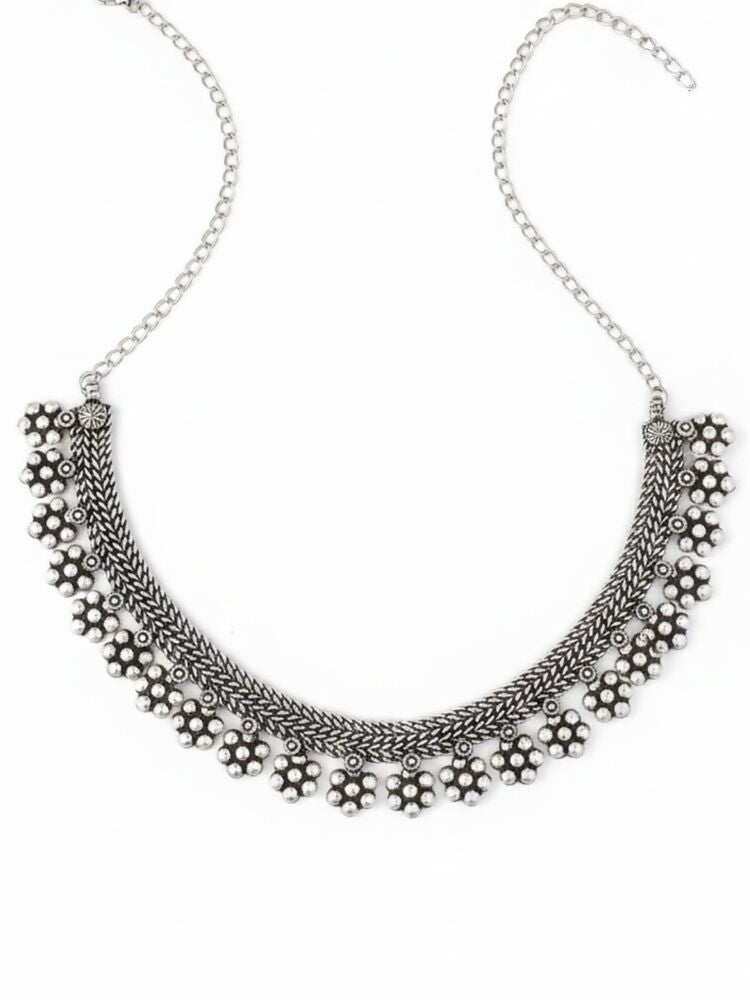 NVR Women Oxidised Silver Beaded Necklace | Grocsy