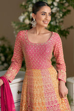 Anaita Peach Georgette Readymade Anarkali Suit with Embroidery Zarkan Work (Free Size) | Grocsy