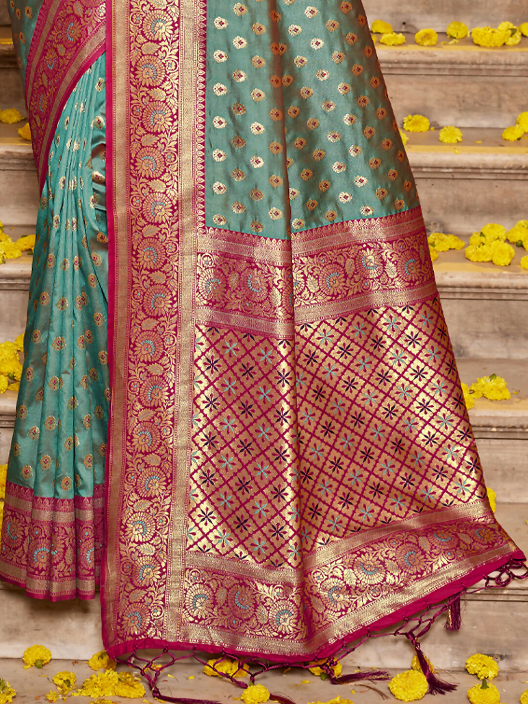 Shree Shyam Fashion Banarasi Silk Sea Green Saree | Grocsy