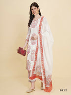 Designer Stylish White cotton Stitched Suit With Dupatta - Tanisha | Grocsy