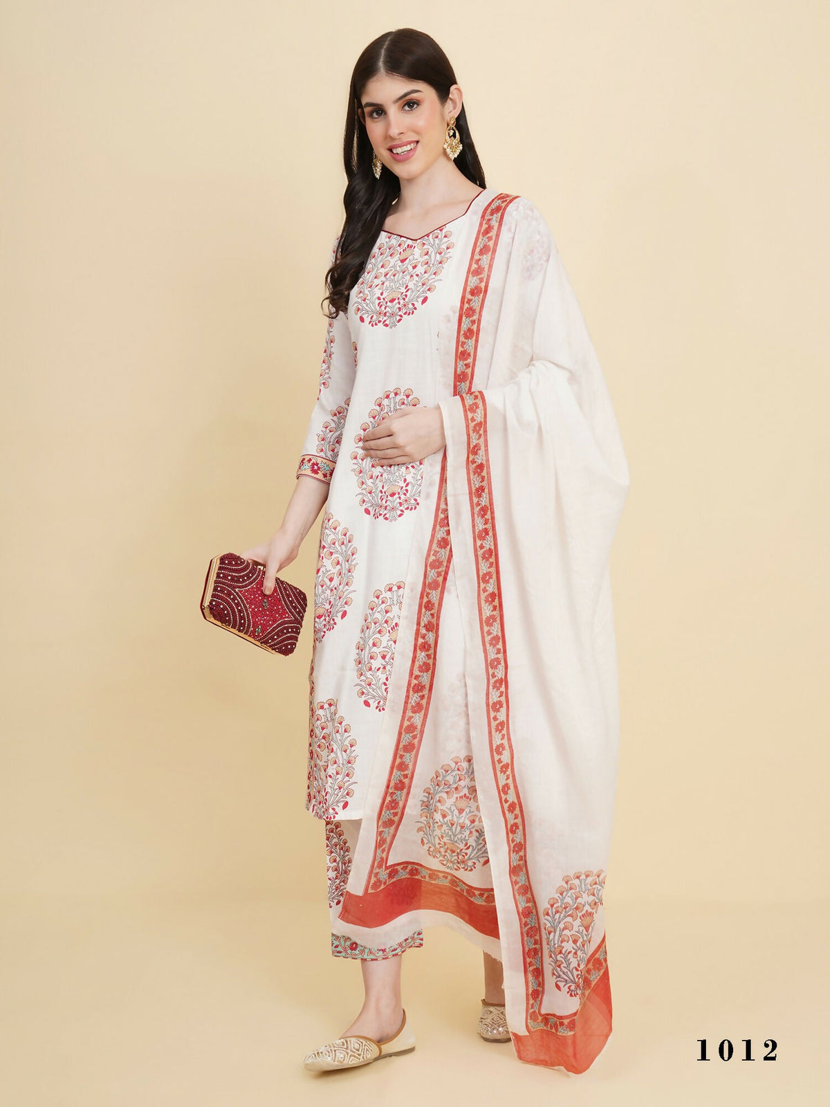 Designer Stylish White cotton Stitched Suit With Dupatta - Tanisha | Grocsy