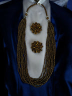 Inhanns Bloom Handmade Beaded Necklace With Earrings - 12 Layers - Golden Necklace Set | Grocsy