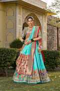 Vastranavya Traditional Jacquard Silk Paithani Lehenga Choli - Sky Blue | Grocsy