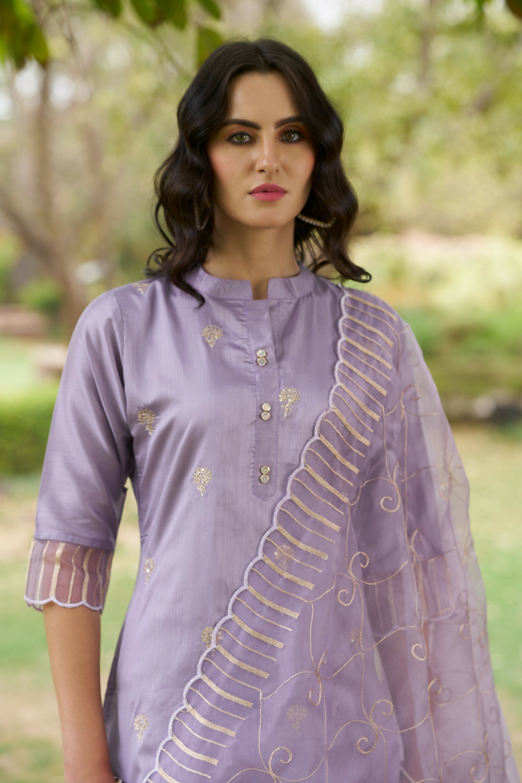 Vellora Lavender Silk Blend Ethnic Salwar Suit with Fine Embroidery | Grocsy