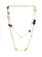 Layered Pearl and Gold Neckpiece with Multi Stones (Multi Color) - Ruby Raang | Grocsy