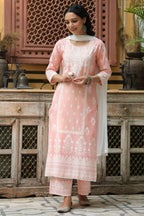 Juniper Women's Peach Printed Straight Kurta Sets | Grocsy