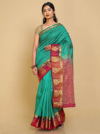 Kalamandir Woven Design Green Pashmina Saree | Grocsy