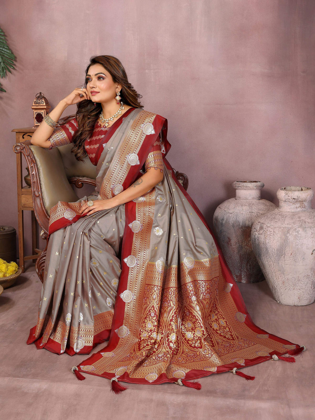 Aastha Fashion Grey Silk Sarees Weaving Saree | Grocsy