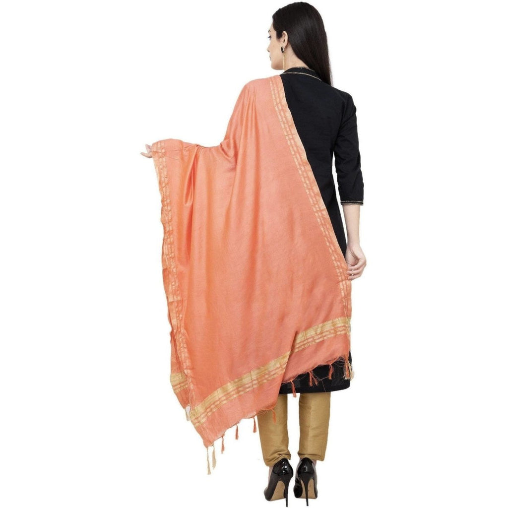 A R Silk Golden Border Regular Dupatta Color Peach Dupatta or Chunni | Grocsy