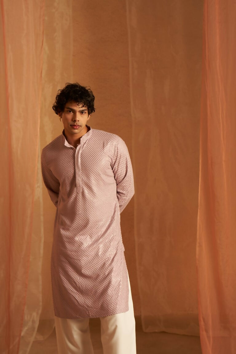 Lavender viscose Chikankari Embroidery Work Men's Traditional Kurta Set - Mahotsav | Grocsy
