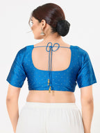 Joban Fashion Cobalt-Blue Taffeta Silk Elbow Sleeveless Front Open Blouse | Grocsy
