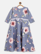 Ahalyaa Light Blue Digital Print Floral Kids Dress For Girls | Grocsy