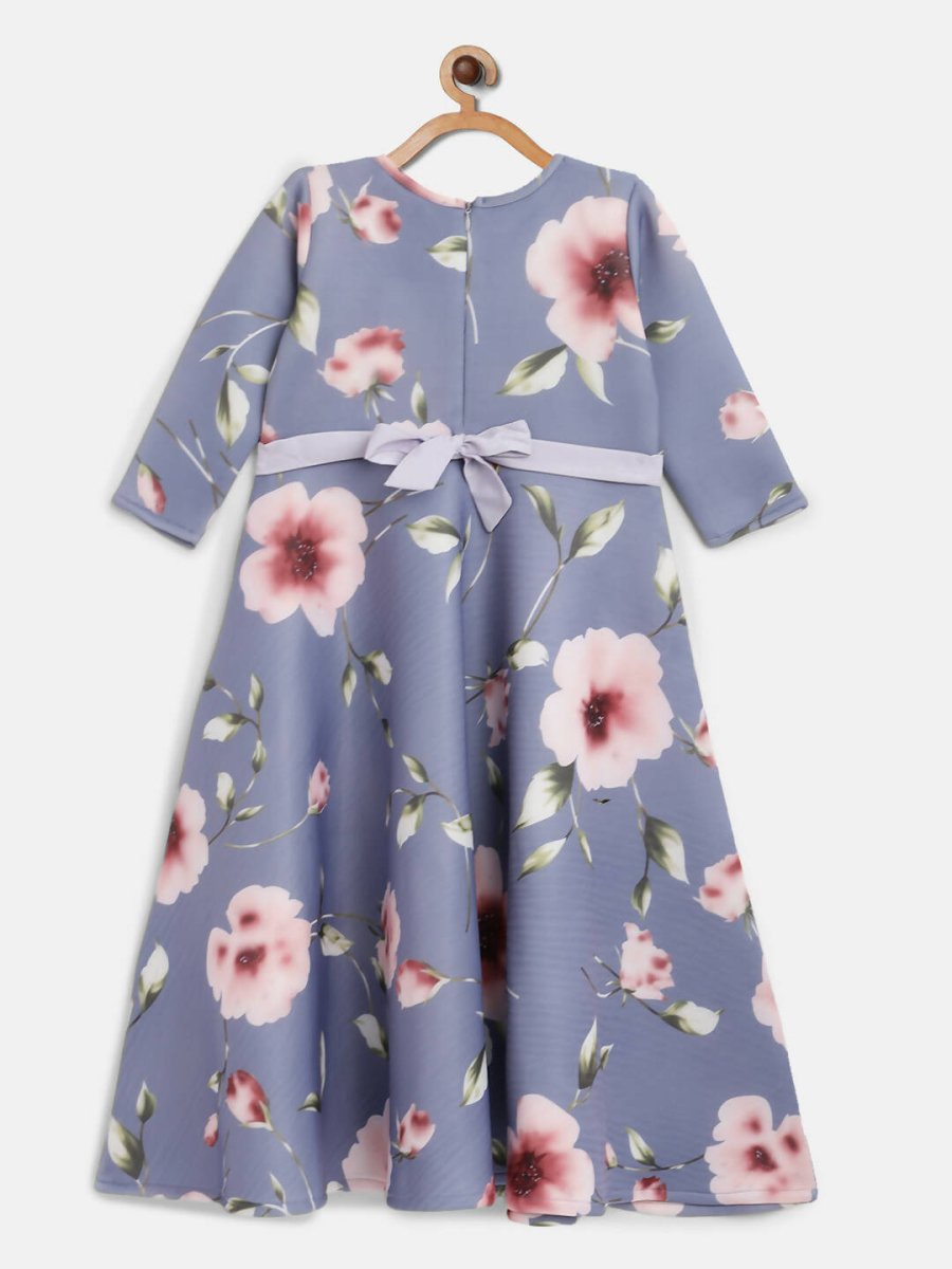 Ahalyaa Light Blue Digital Print Floral Kids Dress For Girls | Grocsy