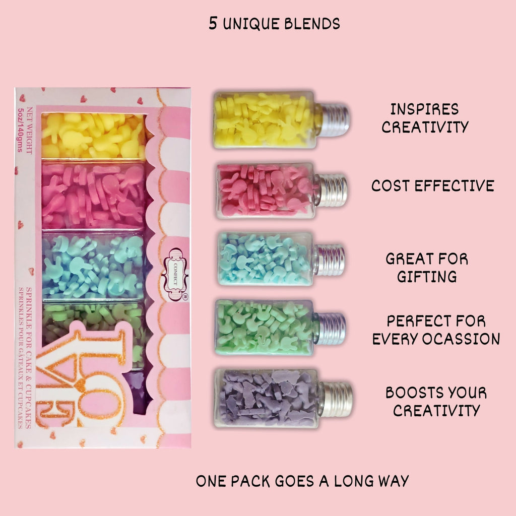 Confect Easter Sprinkles Edible | Edible Sprinkles Mix for Baking & Cake Decorative Pack of 5 (EAST 8) - 100Gms | Grocsy