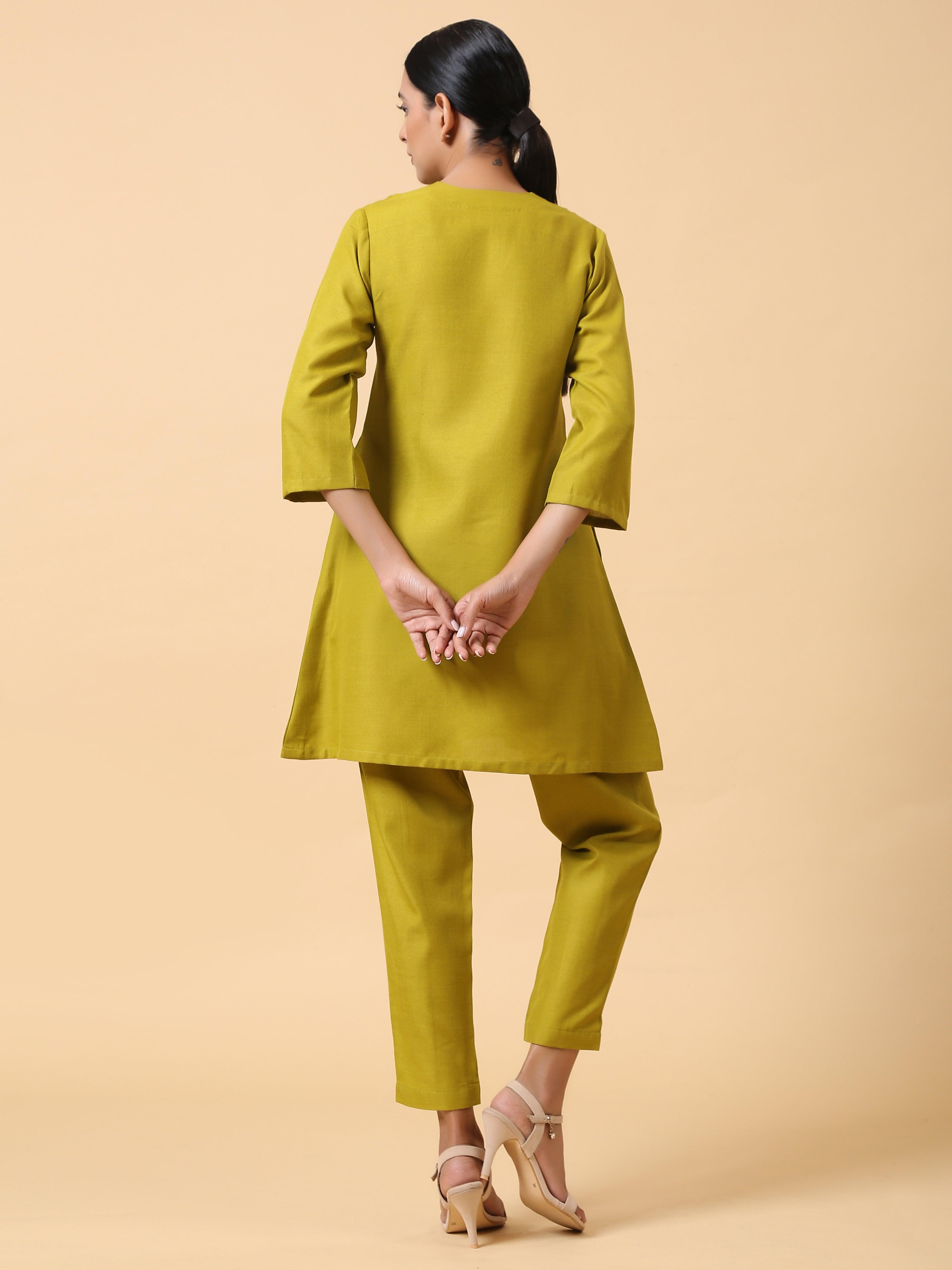 trueBrowns Cotton Linen Lime Green Pleated Co-Ord Set | Relove | Grocsy