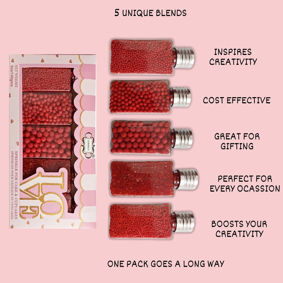 Confect Sprinkles for Cakes & Cupcakes Decoration | USP-24(Red) | Grocsy