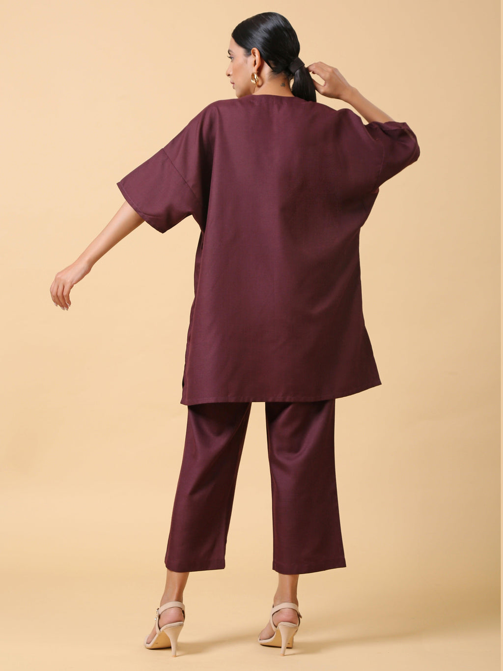 trueBrowns Cotton Linen Purple Boxy Fit Co-Ord Set | Grocsy