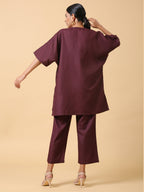 trueBrowns Cotton Linen Purple Boxy Fit Co-Ord Set | Grocsy