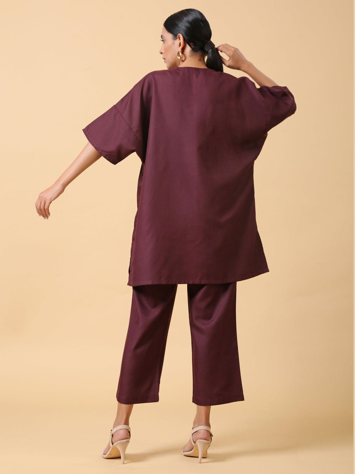 trueBrowns Cotton Linen Purple Boxy Fit Co-Ord Set | Grocsy