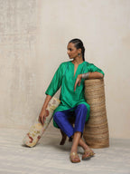 trueBrowns Bright Green Silk Kurta Co-ord Set | Grocsy