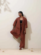 trueBrowns Brown Cotton Linen Co-Ord Set | Grocsy