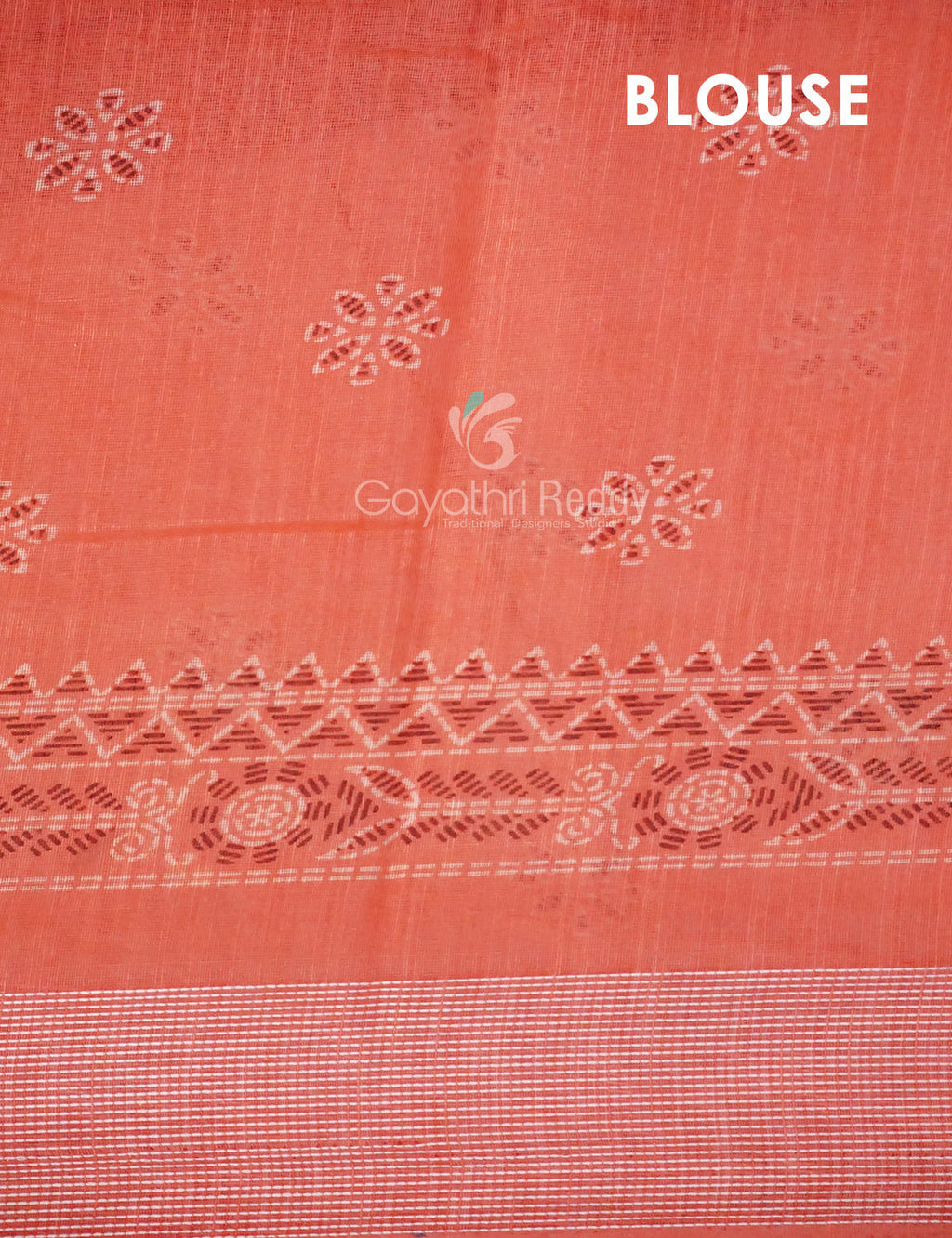Peachish Orange Block Printed Semi Chanderi Saree By Gayathri Reddy Designer Studio | Grocsy