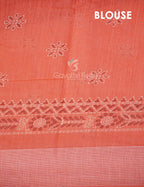 Peachish Orange Block Printed Semi Chanderi Saree By Gayathri Reddy Designer Studio | Grocsy
