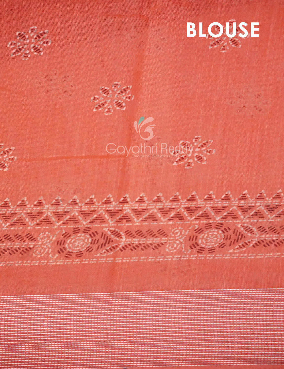 Peachish Orange Block Printed Semi Chanderi Saree By Gayathri Reddy Designer Studio | Grocsy