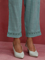 trueBrowns Aqua Blue Cotton Dobby Angrakha Kurta Set | Grocsy