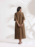 trueBrowns Brown Slub Dress | Grocsy