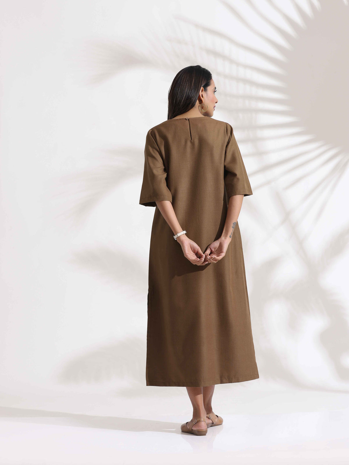 trueBrowns Brown Slub Dress | Grocsy