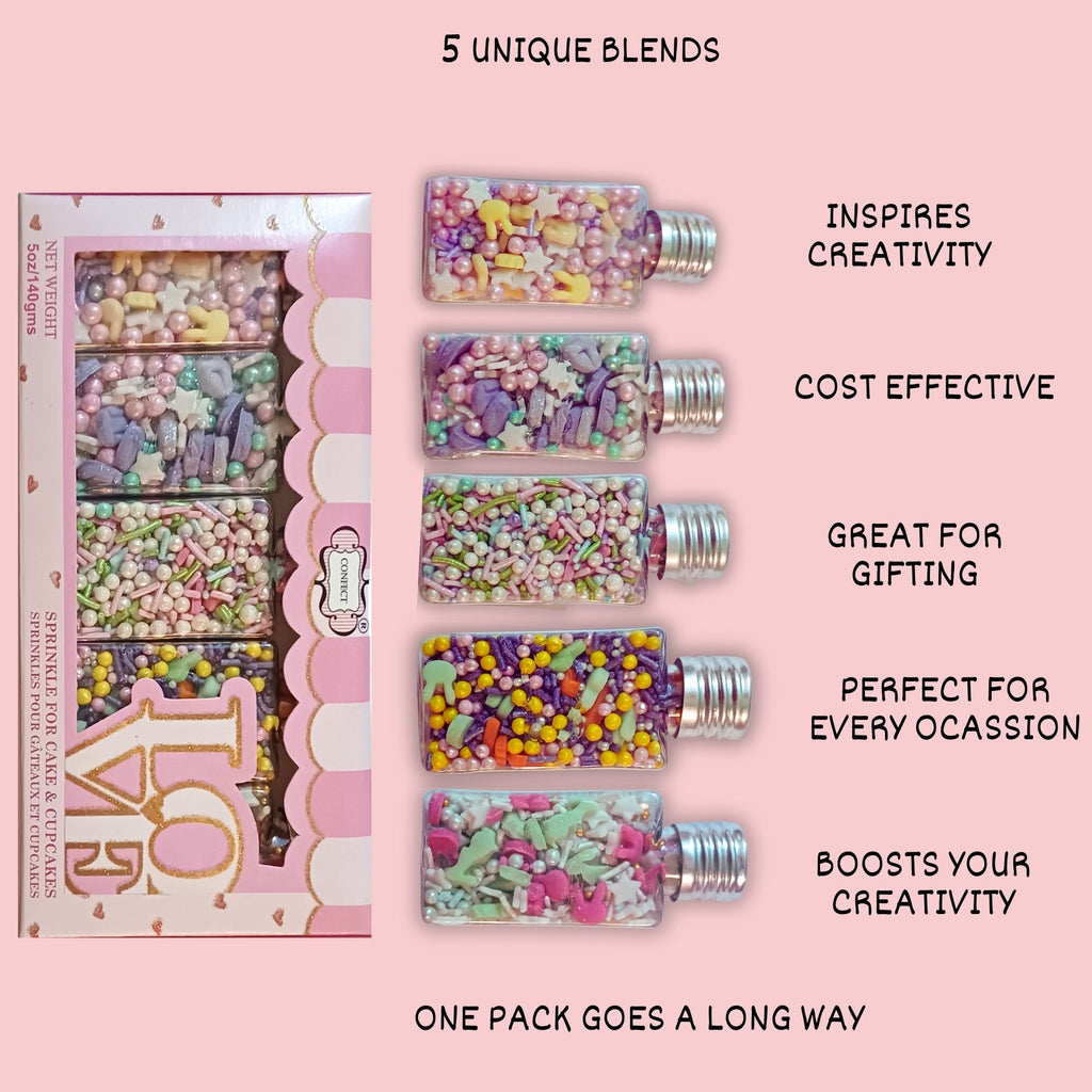 Confect Edible Sprinkles | Mix Red, Pink, Green & Yellow Pearls Pack of 5 (EAST 1) - 100Gms | Grocsy