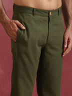 trueBrowns Men's Olive green Cotton Mandarin Collar Kurta Co-ord set | Grocsy
