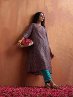 trueBrowns Purple Print A-line Kurta Set | Grocsy
