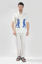 Xkind Tiger Printed Natural Linen Relaxed Fit Shirt | Grocsy