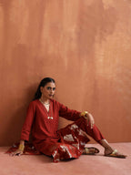 trueBrowns Rust Metallic Straight Kurta Set | Grocsy