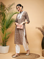 InWeave Women's Green Red Ajrakh Print Cotton Patch Work Straight Kurta | Grocsy
